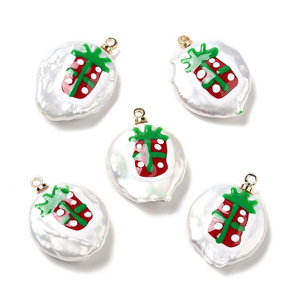 PandaHall Baroque Style Natural Keshi Pearl Pendants with Enamel, Christmas Flat Round Charms with Golden Tone Brass Pendant Bails, Seashell...
PandaHall Baroque Style Natural Keshi Pearl Pendants with Enamel, Christmas Flat Round Charms with Golden Tone Brass Pendant Bails, Seashell...