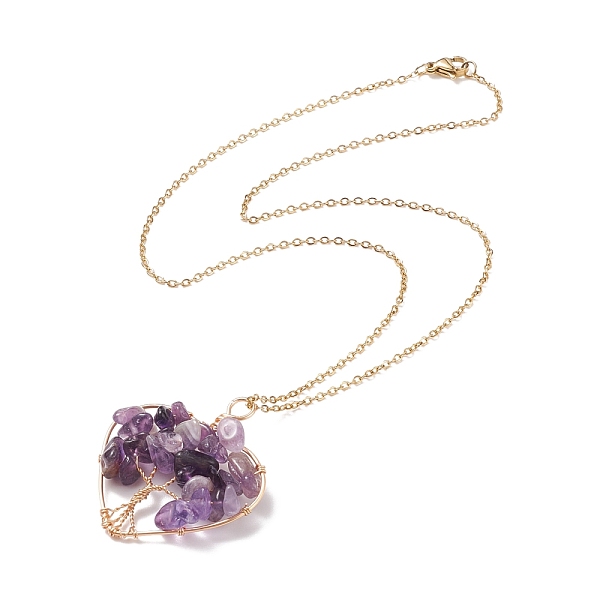 PandaHall Natural Amethyst Chips Heart with Tree of Life Pendant Necklace, Light Gold Plated 304 Stainless Steel Wire Wrap Jewelry for Women...
PandaHall Natural Amethyst Chips Heart with Tree of Life Pendant Necklace, Light Gold Plated 304 Stainless Steel Wire Wrap Jewelry for Women...