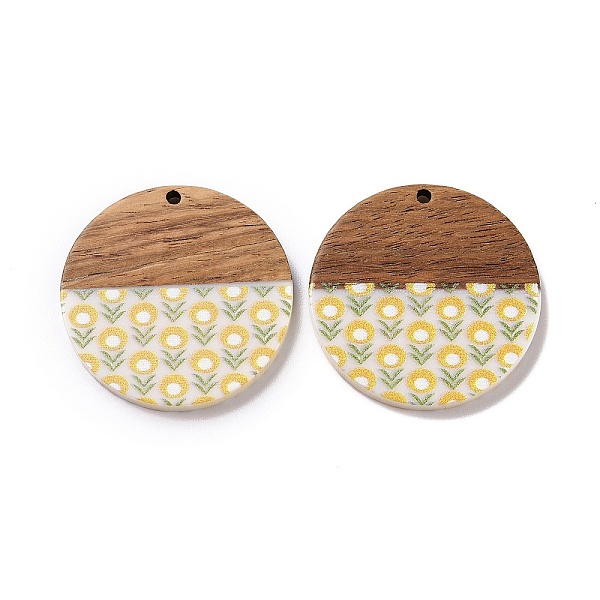 PandaHall Opaque Resin & Walnut Wood Pendants, Flat Round Charms with Flower Pattern, Gold, 35x4mm, Hole: 2mm Resin+Wood Flower Gold
PandaHall Opaque Resin & Walnut Wood Pendants, Flat Round Charms with Flower Pattern, Gold, 35x4mm, Hole: 2mm Resin+Wood Flower Gold