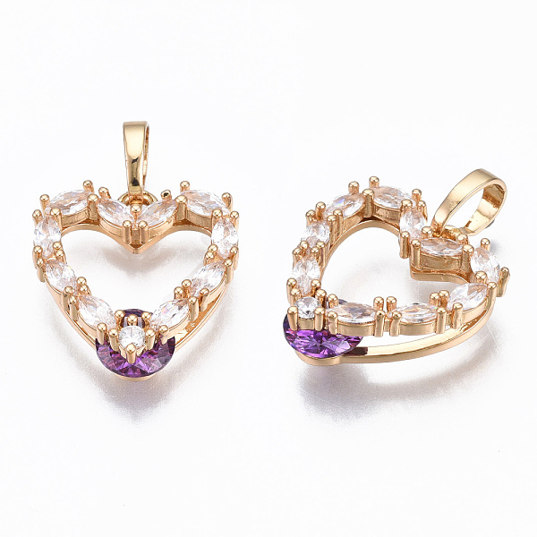 PandaHall Brass Micro Cubic Zirconia Pendants, with Glass and Brass Snap on Bails, Heart, Light Gold, Purple, 17x16x6mm, Hole: 6x4mm...
PandaHall Brass Micro Cubic Zirconia Pendants, with Glass and Brass Snap on Bails, Heart, Light Gold, Purple, 17x16x6mm, Hole: 6x4mm...