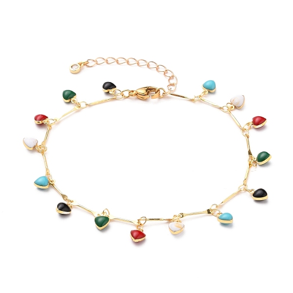 PandaHall Brass Enamel Charm Anklets, with Bar Link Chains and 304 Stainless Steel Lobster Claw Clasps, Heart, Golden, Colorful, 9-1/4 inch...
PandaHall Brass Enamel Charm Anklets, with Bar Link Chains and 304 Stainless Steel Lobster Claw Clasps, Heart, Golden, Colorful, 9-1/4 inch...
