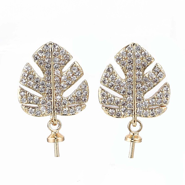 PandaHall Brass Micro Pave Clear Cubic Zirconia Stud Earring Findings, For Half Drilled Bead, Leaf, Real 18K Gold Plated, 18x11mm, Pin...
PandaHall Brass Micro Pave Clear Cubic Zirconia Stud Earring Findings, For Half Drilled Bead, Leaf, Real 18K Gold Plated, 18x11mm, Pin...