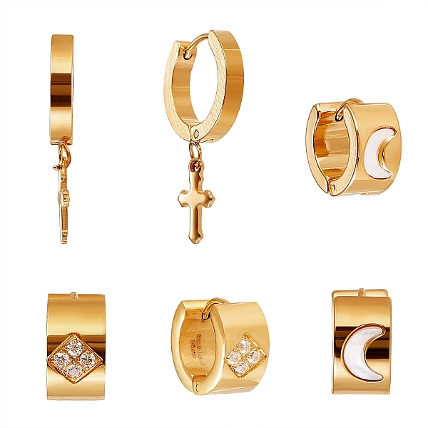 PandaHall 304 Stainless Steel Huggie Hoop Earrings, with Clear Cubic Zirconia and Natural Shell, Mixed Shapes, Golden, 3pairs/box 304...
PandaHall 304 Stainless Steel Huggie Hoop Earrings, with Clear Cubic Zirconia and Natural Shell, Mixed Shapes, Golden, 3pairs/box 304...
