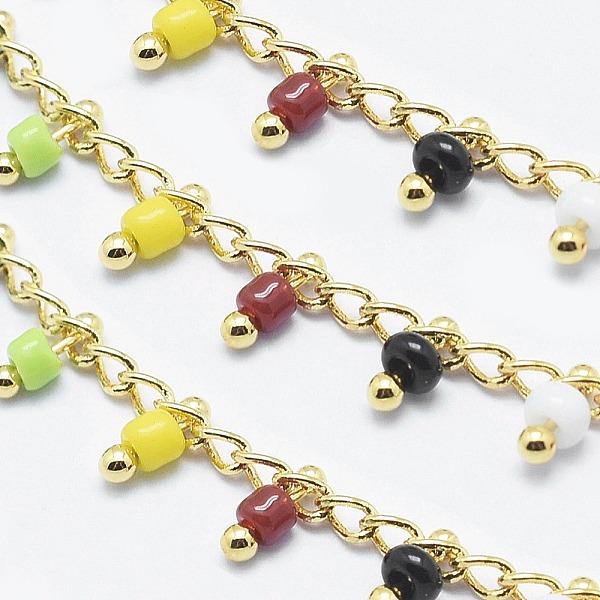 PandaHall 3.28 Feet Handmade Glass Beaded Chains, Soldered, Brass Chain, Golden, Long-Lasting Plated, Colorful, 6x2mm, Chain: about 2mm wide...
PandaHall 3.28 Feet Handmade Glass Beaded Chains, Soldered, Brass Chain, Golden, Long-Lasting Plated, Colorful, 6x2mm, Chain: about 2mm wide...