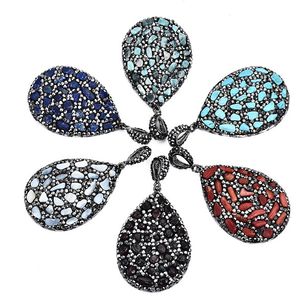 PandaHall Polymer Clay Rhinestone Pendants, with Gemstone Chip/Natural Shell Chip and PU Leather, Teardrop, Gunmetal, 53~56x37~39x6~8mm..., Multicolor
PandaHall Polymer Clay Rhinestone Pendants, with Gemstone Chip/Natural Shell Chip and PU Leather, Teardrop, Gunmetal, 53~56x37~39x6~8mm..., Multicolor