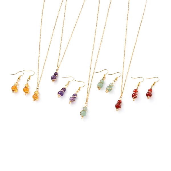 PandaHall Natural Gemstone Pendant Necklace & Dangle Earrings Jewelry Sets, with Copper Wire, Golden Plated Brass Earring Hooks and Cable...
PandaHall Natural Gemstone Pendant Necklace & Dangle Earrings Jewelry Sets, with Copper Wire, Golden Plated Brass Earring Hooks and Cable...