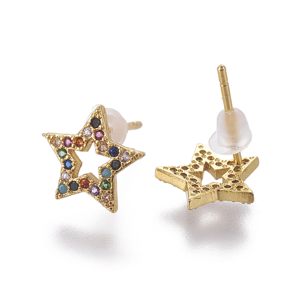 PandaHall Brass Cubic Zirconia Stud Earrings, Star, Colorful, Golden, 9.5x10x2mm, Pin: 0.8mm Cubic Zirconia
PandaHall Brass Cubic Zirconia Stud Earrings, Star, Colorful, Golden, 9.5x10x2mm, Pin: 0.8mm Cubic Zirconia