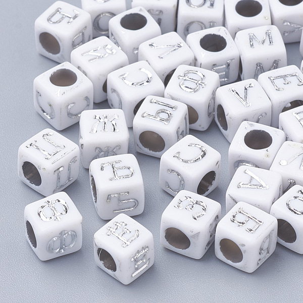 PandaHall Plated Acrylic Beads, Metal Enlaced, Cube with Russian Alphabet, Silver Plated, 6x6x6mm, Hole: 3.5mm, about 2900pcs/500g Acrylic..., White
PandaHall Plated Acrylic Beads, Metal Enlaced, Cube with Russian Alphabet, Silver Plated, 6x6x6mm, Hole: 3.5mm, about 2900pcs/500g Acrylic..., White