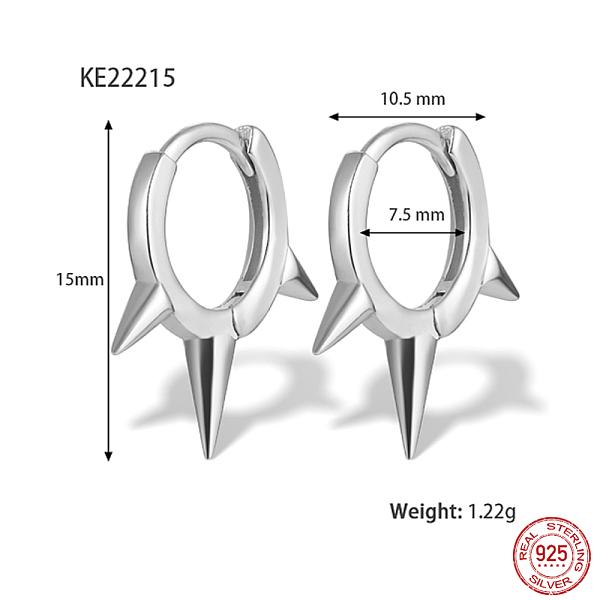 PandaHall Rhodium Plated 925 Sterling Silver Hoop Earrings, Spike, with S925 Stamp, Platinum, 15x10.5mm Sterling Silver
PandaHall Rhodium Plated 925 Sterling Silver Hoop Earrings, Spike, with S925 Stamp, Platinum, 15x10.5mm Sterling Silver