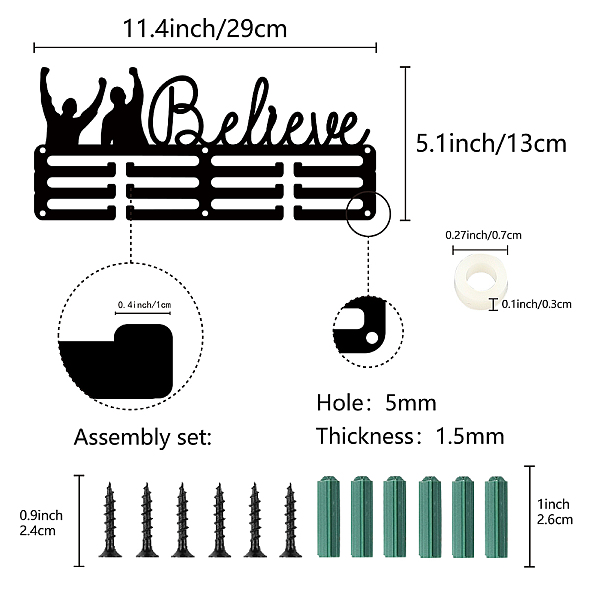 PandaHall Sports Theme Iron Medal Hanger Holder Display Wall Rack, 3-Line, with Screws, Word, 130x290mm, Hole: 5mm Iron Word Black
PandaHall Sports Theme Iron Medal Hanger Holder Display Wall Rack, 3-Line, with Screws, Word, 130x290mm, Hole: 5mm Iron Word Black