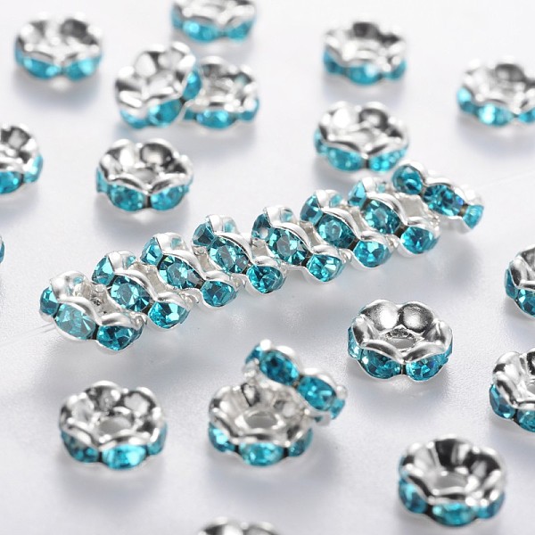 PandaHall Brass Rhinestone Spacer Beads, Grade A, Blue Rhinestone, Silver Color Plated, Nickel Free, about 6mm in diameter, 3mm thick, hole..., Cyan
PandaHall Brass Rhinestone Spacer Beads, Grade A, Blue Rhinestone, Silver Color Plated, Nickel Free, about 6mm in diameter, 3mm thick, hole..., Cyan