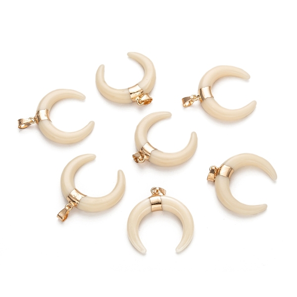 PandaHall Resin Pendants, with Brass Findings, Double Horn/Crescent Moon, Golden, Creamy White, 34~35x34x9mm, Hole: 6x3mm Brass+Resin Moon
PandaHall Resin Pendants, with Brass Findings, Double Horn/Crescent Moon, Golden, Creamy White, 34~35x34x9mm, Hole: 6x3mm Brass+Resin Moon