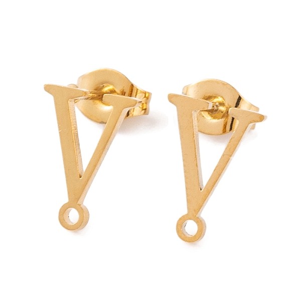 PandaHall Ion Plating(IP) 304 Stainless Steel Stud Earrings, for Women, Letter V, 11.5x8mm, Hole: 1mm, Pin: 0.7mm 304 Stainless Steel Letter...
PandaHall Ion Plating(IP) 304 Stainless Steel Stud Earrings, for Women, Letter V, 11.5x8mm, Hole: 1mm, Pin: 0.7mm 304 Stainless Steel Letter...