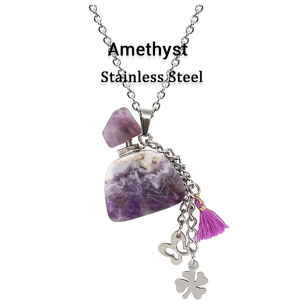 PandaHall Natural Amethyst Perfume Bottle Pendant Necklace with Staninless Steel Butterfly Flower and Tassel Charms, Essential Oil Vial...
PandaHall Natural Amethyst Perfume Bottle Pendant Necklace with Staninless Steel Butterfly Flower and Tassel Charms, Essential Oil Vial...