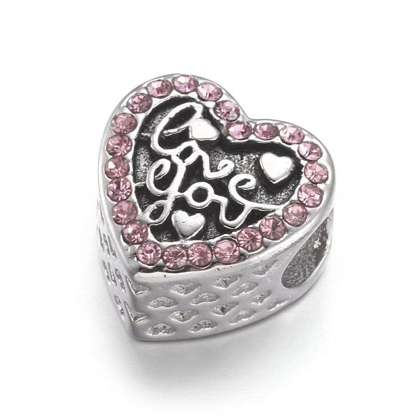 PandaHall 304 Stainless Steel European Beads, Large Hole Beads, with Rhinestone, Heart with Word Love You, For Valentine's Day, Light Rose..., Pink
PandaHall 304 Stainless Steel European Beads, Large Hole Beads, with Rhinestone, Heart with Word Love You, For Valentine's Day, Light Rose..., Pink