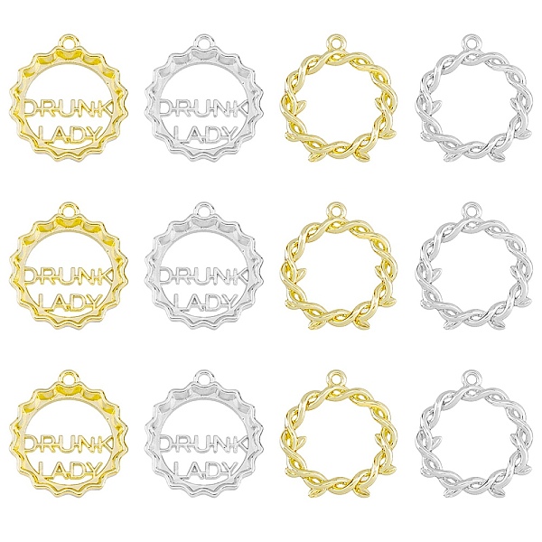 PandaHall SUPERFINDINGS 32Pcs 4 Styles Rack Plating Alloy Pendants, Twist Ring & Bottle Cap with Word Drunk Lady, Platinum & Golden...
PandaHall SUPERFINDINGS 32Pcs 4 Styles Rack Plating Alloy Pendants, Twist Ring & Bottle Cap with Word Drunk Lady, Platinum & Golden...