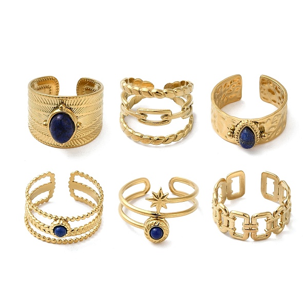 PandaHall 6Pcs 6 Style Teardrop & Star & Rectangle 304 Stainless Steel Open Cuff Rings Set, Natural Lapis Lazuli Stackable Rings, Real 18K...
PandaHall 6Pcs 6 Style Teardrop & Star & Rectangle 304 Stainless Steel Open Cuff Rings Set, Natural Lapis Lazuli Stackable Rings, Real 18K...