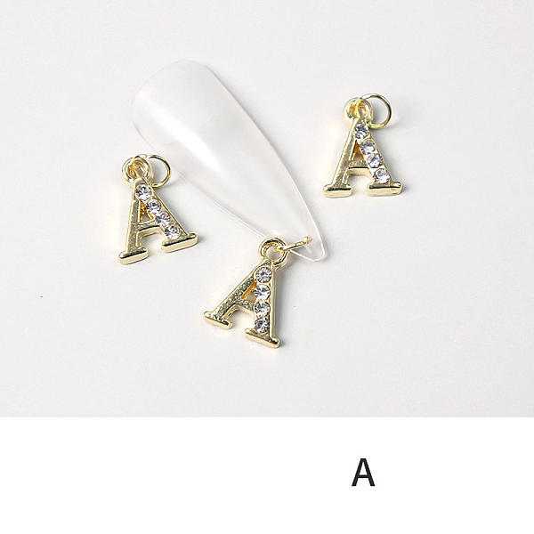PandaHall Alloy Rhinestone Cabochons, Nail Art Decoration Accessories, with Jump Ring, Letter, Golden, Letter.A, 11~14x5~12mm..., Clear
PandaHall Alloy Rhinestone Cabochons, Nail Art Decoration Accessories, with Jump Ring, Letter, Golden, Letter.A, 11~14x5~12mm..., Clear