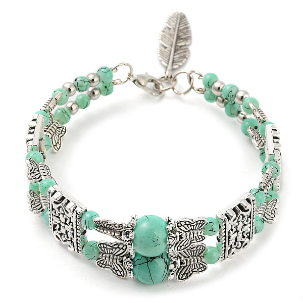 PandaHall Synthetic Turquoise Beaded Double Layer Multi-strand Bracelet, Zinc Alloy Butterfly Beaded Bracelet with Feather Charms, Dark...
PandaHall Synthetic Turquoise Beaded Double Layer Multi-strand Bracelet, Zinc Alloy Butterfly Beaded Bracelet with Feather Charms, Dark...