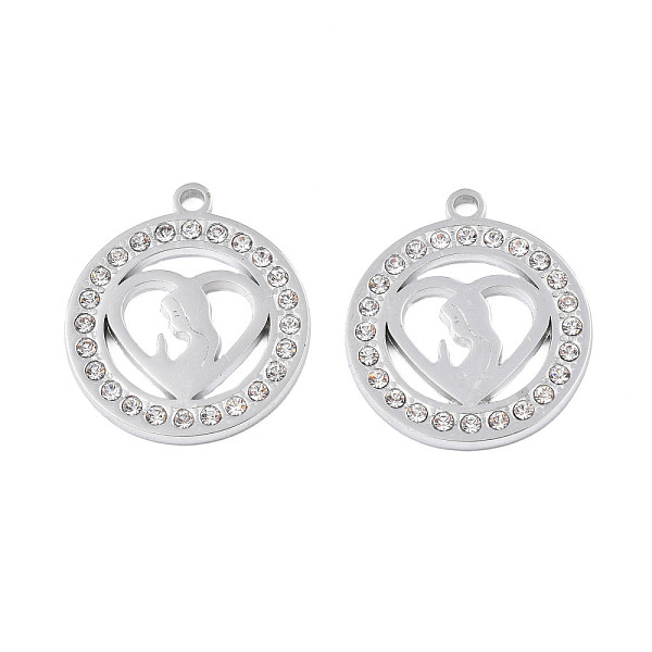 PandaHall 304 Stainless Steel Pendants, with Crystal Rhinestone, Ring with Heart & Women, Stainless Steel Color, 26x22.5x2mm, Hole: 2mm..., Clear
PandaHall 304 Stainless Steel Pendants, with Crystal Rhinestone, Ring with Heart & Women, Stainless Steel Color, 26x22.5x2mm, Hole: 2mm..., Clear