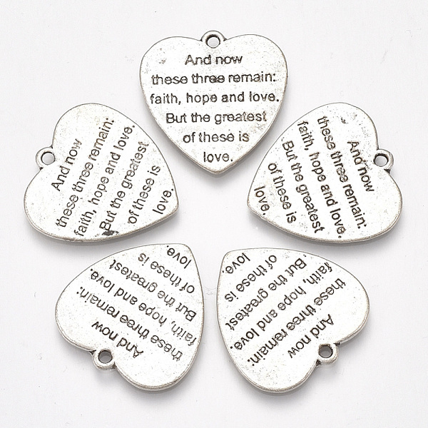 PandaHall Tibetan Style Alloy Quote Pendants, Heart with Word, Antique Silver, 25x24x1.5mm, Hole: 1.8mm Alloy Heart
PandaHall Tibetan Style Alloy Quote Pendants, Heart with Word, Antique Silver, 25x24x1.5mm, Hole: 1.8mm Alloy Heart