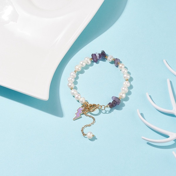 PandaHall Natural Amethyst Chips & Pearl Beaded Bracelet with Enamel Lighting Bolt Charms, Gemstone Jewelry for Women, Golden, 7-5/8 inch...
PandaHall Natural Amethyst Chips & Pearl Beaded Bracelet with Enamel Lighting Bolt Charms, Gemstone Jewelry for Women, Golden, 7-5/8 inch...