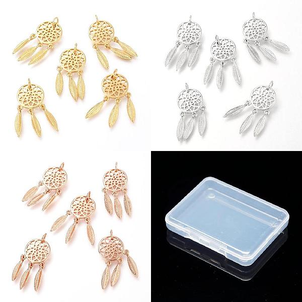 PandaHall 6Pcs 3 Colors Brass Pendants, Woven Net/Web with Feather, Mixed Color, 26x12x1.34mm, Hole: 3.4mm, 2pcs/color Brass Feather
PandaHall 6Pcs 3 Colors Brass Pendants, Woven Net/Web with Feather, Mixed Color, 26x12x1.34mm, Hole: 3.4mm, 2pcs/color Brass Feather