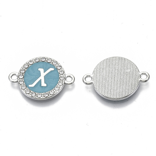 PandaHall Alloy Enamel Links Connectors, with Crystal Rhinestones, Flat Round with Letter, Silver Color Plated, Letter.X, 22x16x2mm, Hole..., Blue
PandaHall Alloy Enamel Links Connectors, with Crystal Rhinestones, Flat Round with Letter, Silver Color Plated, Letter.X, 22x16x2mm, Hole..., Blue