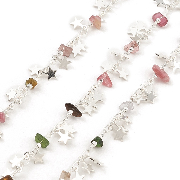 PandaHall Natural Mixed Gemstone Chips Beaded Chains, with Brass Stars Charms, Unwelded, with Spool, Silver, 4x2.5x0.4mm, 3~8x2~3mm Brass..., Multicolor
PandaHall Natural Mixed Gemstone Chips Beaded Chains, with Brass Stars Charms, Unwelded, with Spool, Silver, 4x2.5x0.4mm, 3~8x2~3mm Brass..., Multicolor