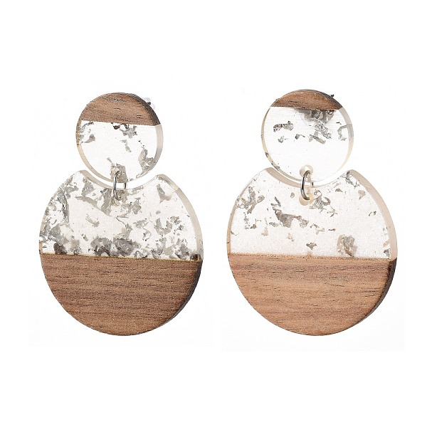 PandaHall Transparent Resin & Walnut Wood Dangle Stud Earrings, with Silver Foil, Steel Pin and plastic Ear Nuts, Flat Round, Silver, 49.5mm...
PandaHall Transparent Resin & Walnut Wood Dangle Stud Earrings, with Silver Foil, Steel Pin and plastic Ear Nuts, Flat Round, Silver, 49.5mm...