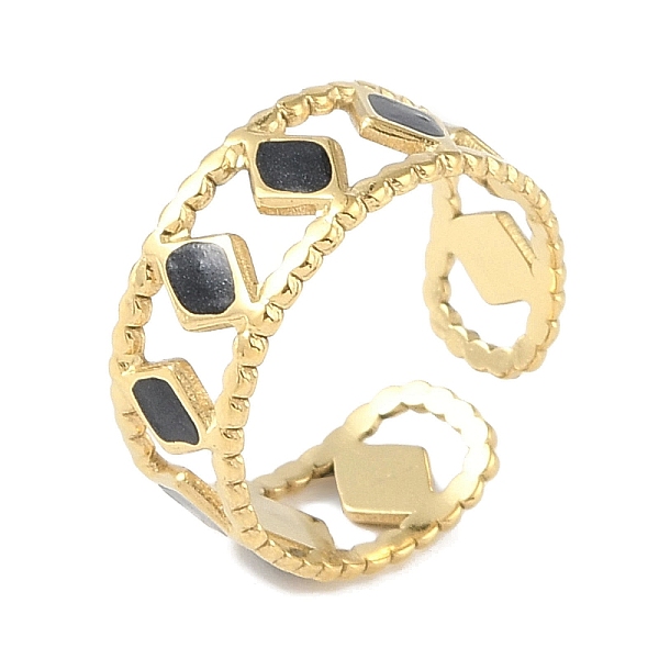 PandaHall Ion Plating(IP) 304 Stainless Steel Enamel Cuff Finger Rings, Rhombus Wide Open Rings for Women, Real 18K Gold Plated, Adjustable..., Black
PandaHall Ion Plating(IP) 304 Stainless Steel Enamel Cuff Finger Rings, Rhombus Wide Open Rings for Women, Real 18K Gold Plated, Adjustable..., Black