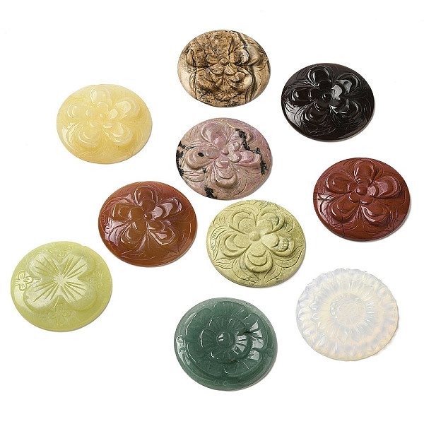 PandaHall Natural & Synthetic Mixed Gemstone Carved Cabochons, Flat Round with Flower, 49.5~50x6~8mm Mixed Stone Flat Round
PandaHall Natural & Synthetic Mixed Gemstone Carved Cabochons, Flat Round with Flower, 49.5~50x6~8mm Mixed Stone Flat Round