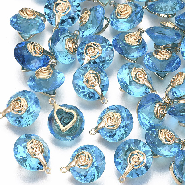 PandaHall Valentine's Day Glass Pendants, with Light Gold Plated Brass Ice Pick Pinch Bails, Faceted, Flat Round with Rose & Heart, Deep Sky...
PandaHall Valentine's Day Glass Pendants, with Light Gold Plated Brass Ice Pick Pinch Bails, Faceted, Flat Round with Rose & Heart, Deep Sky...