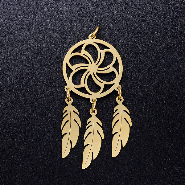 PandaHall 201 Stainless Steel Pendants, with Jump Rings, Woven Net/Web with Feather, Golden, 46x20x1mm, Hole: 3mm, Ring: 5x0.8mm 201...
PandaHall 201 Stainless Steel Pendants, with Jump Rings, Woven Net/Web with Feather, Golden, 46x20x1mm, Hole: 3mm, Ring: 5x0.8mm 201...