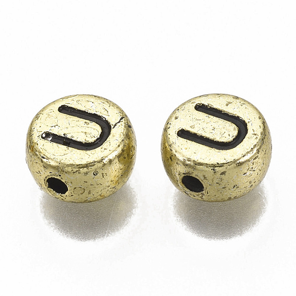PandaHall Plating Acrylic Beads, Horizontal Hole, Flat Round with Letter, Golden Plated, Black, Letter.U, 7x4mm, Hole: 1.2mm, about...
PandaHall Plating Acrylic Beads, Horizontal Hole, Flat Round with Letter, Golden Plated, Black, Letter.U, 7x4mm, Hole: 1.2mm, about...