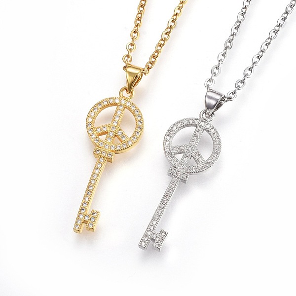 PandaHall 304 Stainless Steel Pendant Necklaces, with Cubic Zirconia, Key with Peace Sign, Mixed Color, 19.3 inch(49cm), Pendant: 33x12x2mm..., Clear
PandaHall 304 Stainless Steel Pendant Necklaces, with Cubic Zirconia, Key with Peace Sign, Mixed Color, 19.3 inch(49cm), Pendant: 33x12x2mm..., Clear
