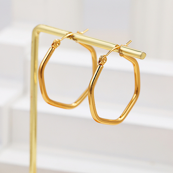 PandaHall Stainless Steel Hoop Earring, Hexagon, for Women, Real 18K Gold Plated, 30x28mm Stainless Steel Hexagon
PandaHall Stainless Steel Hoop Earring, Hexagon, for Women, Real 18K Gold Plated, 30x28mm Stainless Steel Hexagon