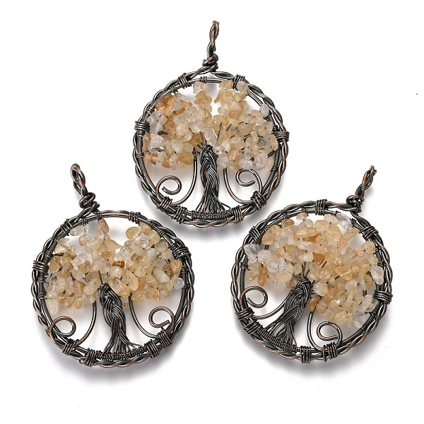 PandaHall Natural Citrine Pendants, with Red Copper Plated Brass Findings, Flat Round with Tree of Life, 64~67.5x50~51x6~7.5mm, Hole...
PandaHall Natural Citrine Pendants, with Red Copper Plated Brass Findings, Flat Round with Tree of Life, 64~67.5x50~51x6~7.5mm, Hole...