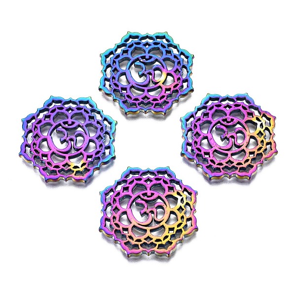 PandaHall Eco-Friendly Alloy Filigree Joiners, Cadmium Free & Nickel Free & Lead Free, Flower with Aum/Om Symbol, Rainbow Color, 26x26x2mm...
PandaHall Eco-Friendly Alloy Filigree Joiners, Cadmium Free & Nickel Free & Lead Free, Flower with Aum/Om Symbol, Rainbow Color, 26x26x2mm...