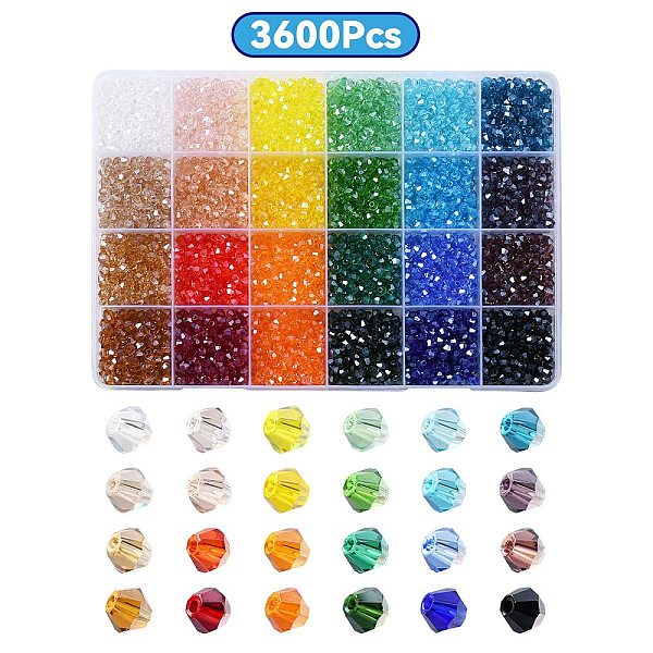 PandaHall 3600Pcs 24 Colors Transparent Electroplate Glass Beads, Pearl Luster Plated, Faceted, Bicone, Mixed Color, 4x4mm, Hole: 0.8mm..., Multicolor
PandaHall 3600Pcs 24 Colors Transparent Electroplate Glass Beads, Pearl Luster Plated, Faceted, Bicone, Mixed Color, 4x4mm, Hole: 0.8mm..., Multicolor