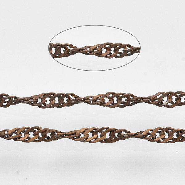 PandaHall Soldered Brass Coated Iron Singapore Chains, Water Wave Chains, with Spool, Red Copper, 2.5x1.7x0.3mm, about 39.37 Feet(12m)/roll...
PandaHall Soldered Brass Coated Iron Singapore Chains, Water Wave Chains, with Spool, Red Copper, 2.5x1.7x0.3mm, about 39.37 Feet(12m)/roll...