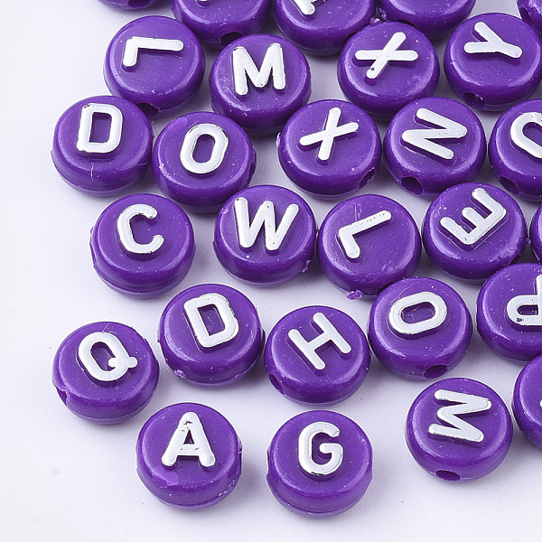 PandaHall Plating Opaque Acrylic Beads, Metal Enlaced, Horizontal Hole, Flat Round with Letter, Dark Violet, 10x6mm, Hole: 1.8mm, about..., Purple
PandaHall Plating Opaque Acrylic Beads, Metal Enlaced, Horizontal Hole, Flat Round with Letter, Dark Violet, 10x6mm, Hole: 1.8mm, about..., Purple