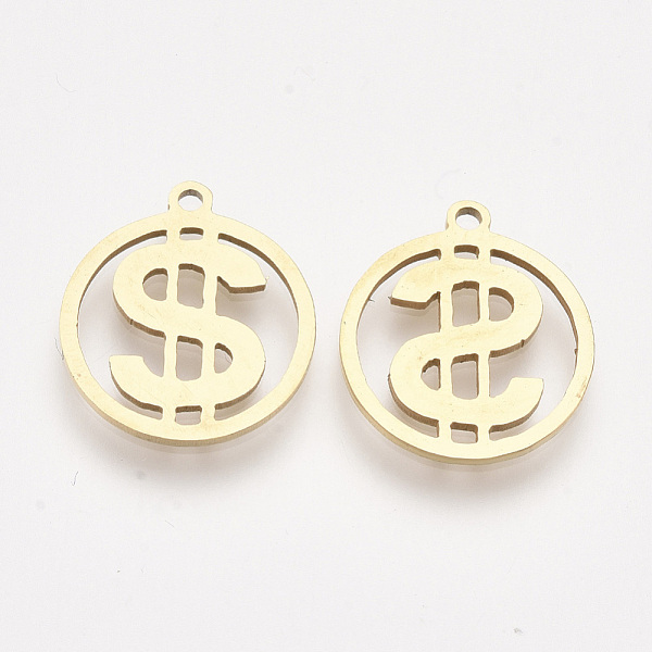 PandaHall 201 Stainless Steel Pendants, Laser Cut Pendants, Flat Round with Dollar Sign, Golden, 17x15x1mm, Hole: 1.4mm 201 Stainless Steel...
PandaHall 201 Stainless Steel Pendants, Laser Cut Pendants, Flat Round with Dollar Sign, Golden, 17x15x1mm, Hole: 1.4mm 201 Stainless Steel...