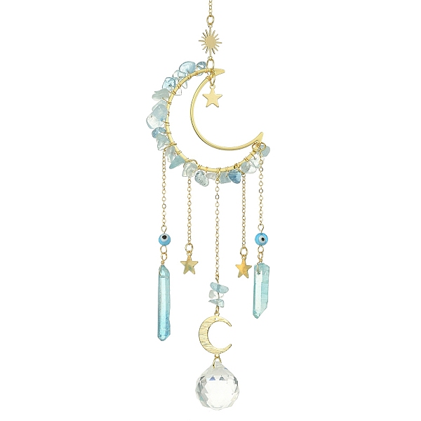 PandaHall Moon & Star Brass Hanging Ornaments, Natural Aquamarine Chips and Glass Tassel Suncatchers, 300~308mm Aquamarine Moon
PandaHall Moon & Star Brass Hanging Ornaments, Natural Aquamarine Chips and Glass Tassel Suncatchers, 300~308mm Aquamarine Moon