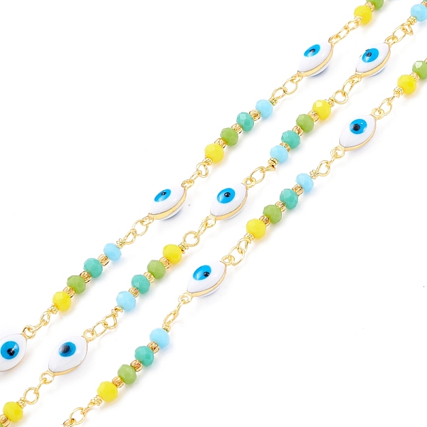 PandaHall Handmade Brass Enamel Link Chain, with Faceted Round Glass Beads, Long-Lasting Plated, Oval with Evil Eye, Soldered, with Spool...
PandaHall Handmade Brass Enamel Link Chain, with Faceted Round Glass Beads, Long-Lasting Plated, Oval with Evil Eye, Soldered, with Spool...