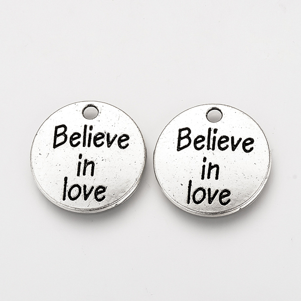 PandaHall Tibetan Style Alloy Pendants, Flat Round with Phrase Believe in Love, Cadmium Free & Lead Free, Antique Silver, 20x2mm, Hole: 2mm...
PandaHall Tibetan Style Alloy Pendants, Flat Round with Phrase Believe in Love, Cadmium Free & Lead Free, Antique Silver, 20x2mm, Hole: 2mm...