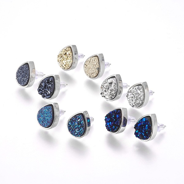 PandaHall Brass Stud Earrings, with Druzy Resin Cabochons, teardrop, Platinum, Mixed Color, 14.5x11.5x4~6mm, Pin: 0.8mm Resin Multicolor
PandaHall Brass Stud Earrings, with Druzy Resin Cabochons, teardrop, Platinum, Mixed Color, 14.5x11.5x4~6mm, Pin: 0.8mm Resin Multicolor