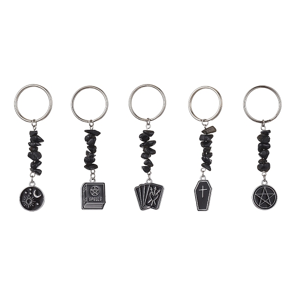 PandaHall Book/Coffin/Pentagram Alloy Enamel Pendant Keychains, Natural Obsidian Chip Beaded Keychains, with Iron Keychain Ring, Platinum..., Black
PandaHall Book/Coffin/Pentagram Alloy Enamel Pendant Keychains, Natural Obsidian Chip Beaded Keychains, with Iron Keychain Ring, Platinum..., Black