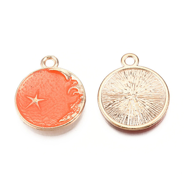 PandaHall Alloy Enamel Pendants, Cadmium Free & Lead Free, Flat Round with Moon and Star, Golden, Coral, 27x23x2mm, Hole: 3mm Alloy+Enamel..., Red
PandaHall Alloy Enamel Pendants, Cadmium Free & Lead Free, Flat Round with Moon and Star, Golden, Coral, 27x23x2mm, Hole: 3mm Alloy+Enamel..., Red