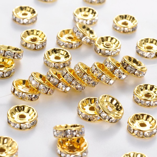 PandaHall Brass Rhinestone Spacer Beads, Grade A, Straight Flange, Golden Metal Color, Rondelle, Crystal, 10x4mm, Hole: 2mm Brass+Rhinestone..., Clear
PandaHall Brass Rhinestone Spacer Beads, Grade A, Straight Flange, Golden Metal Color, Rondelle, Crystal, 10x4mm, Hole: 2mm Brass+Rhinestone..., Clear